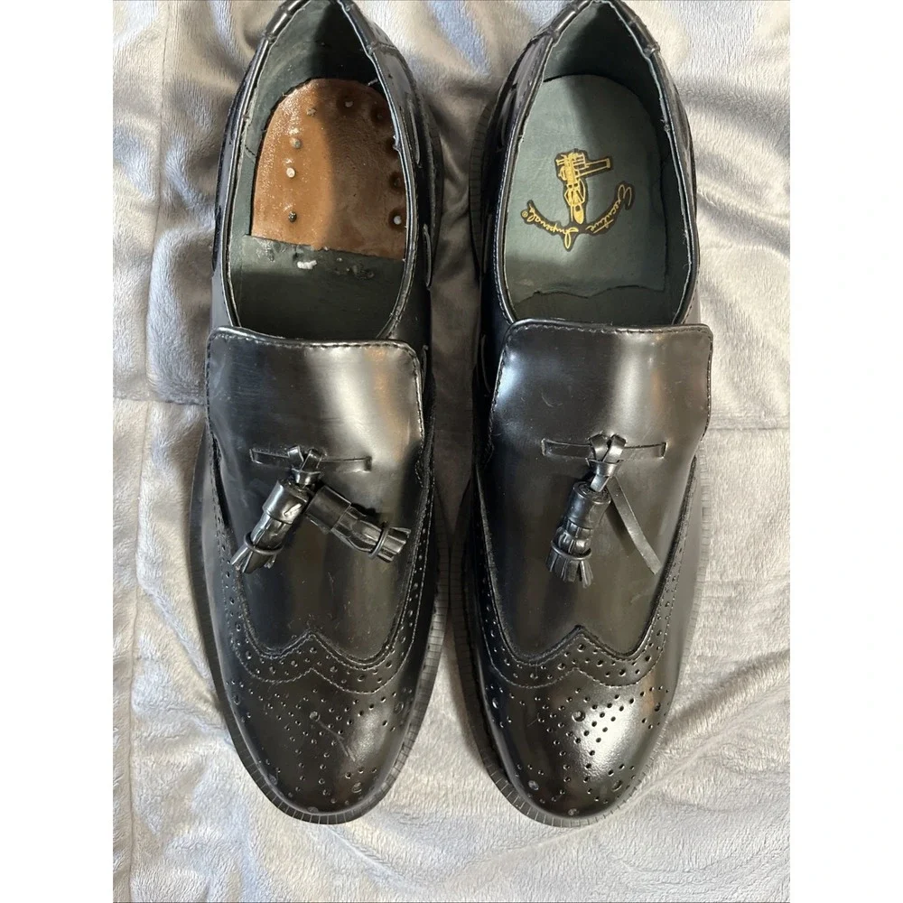 Executive Imperials Tassel Loafers Mens‎ 10E Black Leather Wingtip Dress Shoes